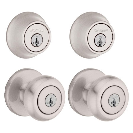 Kwikset Kwikset SmartKey Security Classic Satin Nickel Entry Knob and Single Cylinder Deadbolt KW1 2-3/4 in. 92420-059